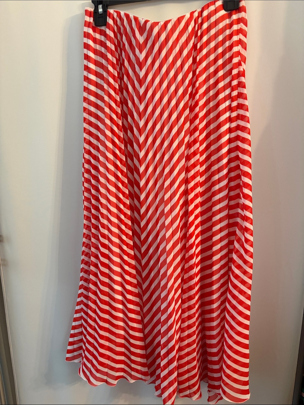 WD.NY Red and White Diagonal Striped Maxi Skirt